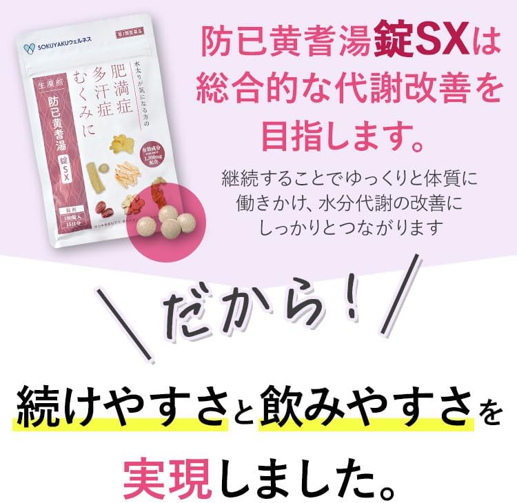 生漢煎 防已黄耆湯錠SX 180錠入(15日分) 漢方 むくみ 水太り 肥満症 多汗症 下半身太り 関節痛 効果 利尿 錠剤