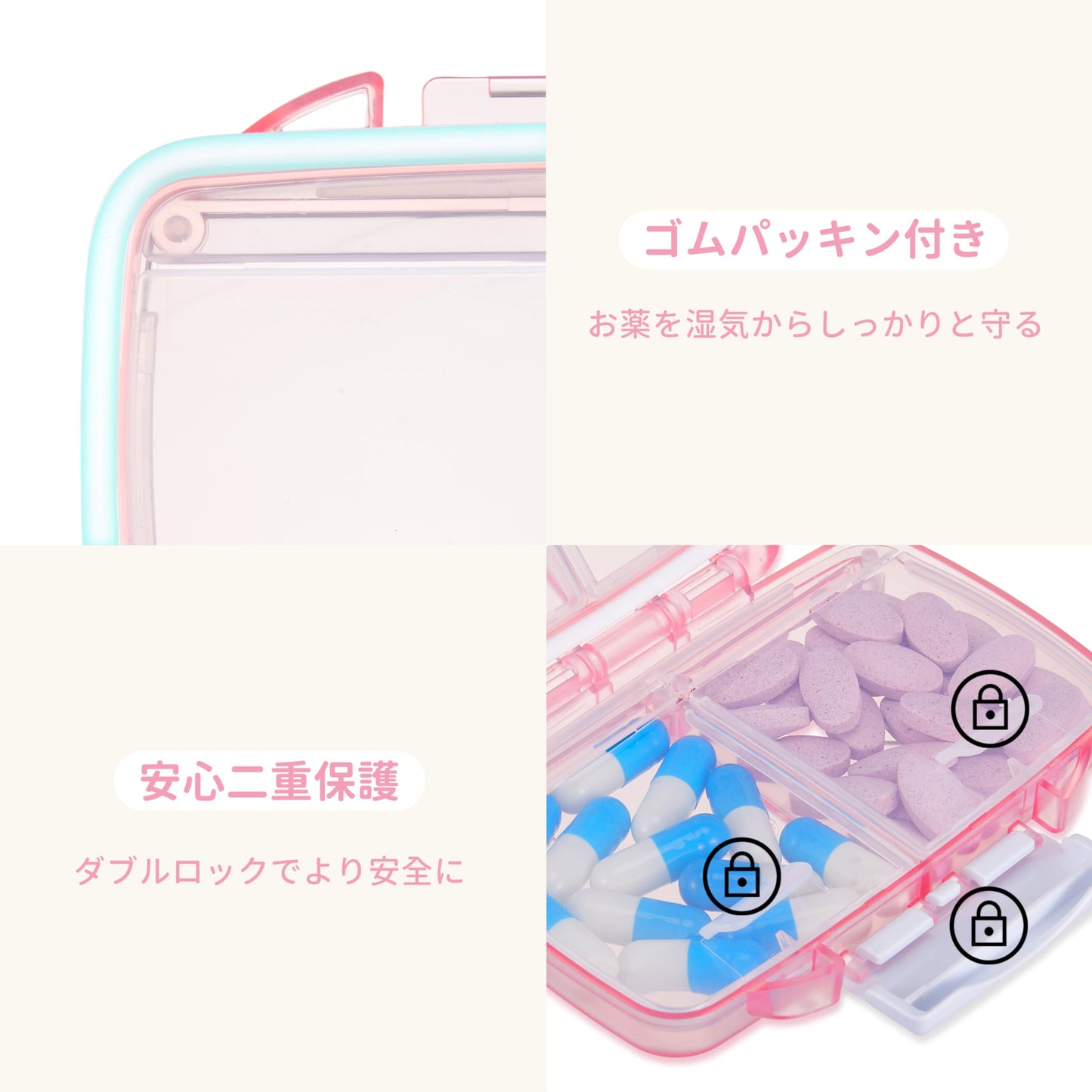 Fullicon "Hopobo" Pill Case, Week Moisture-Proof, Airtight Medicine Case, Small Supplement Case, Supplement Case, Small Portion, Medicine Case, Pill Case, Compact/Portable, Travel, Travel, Black