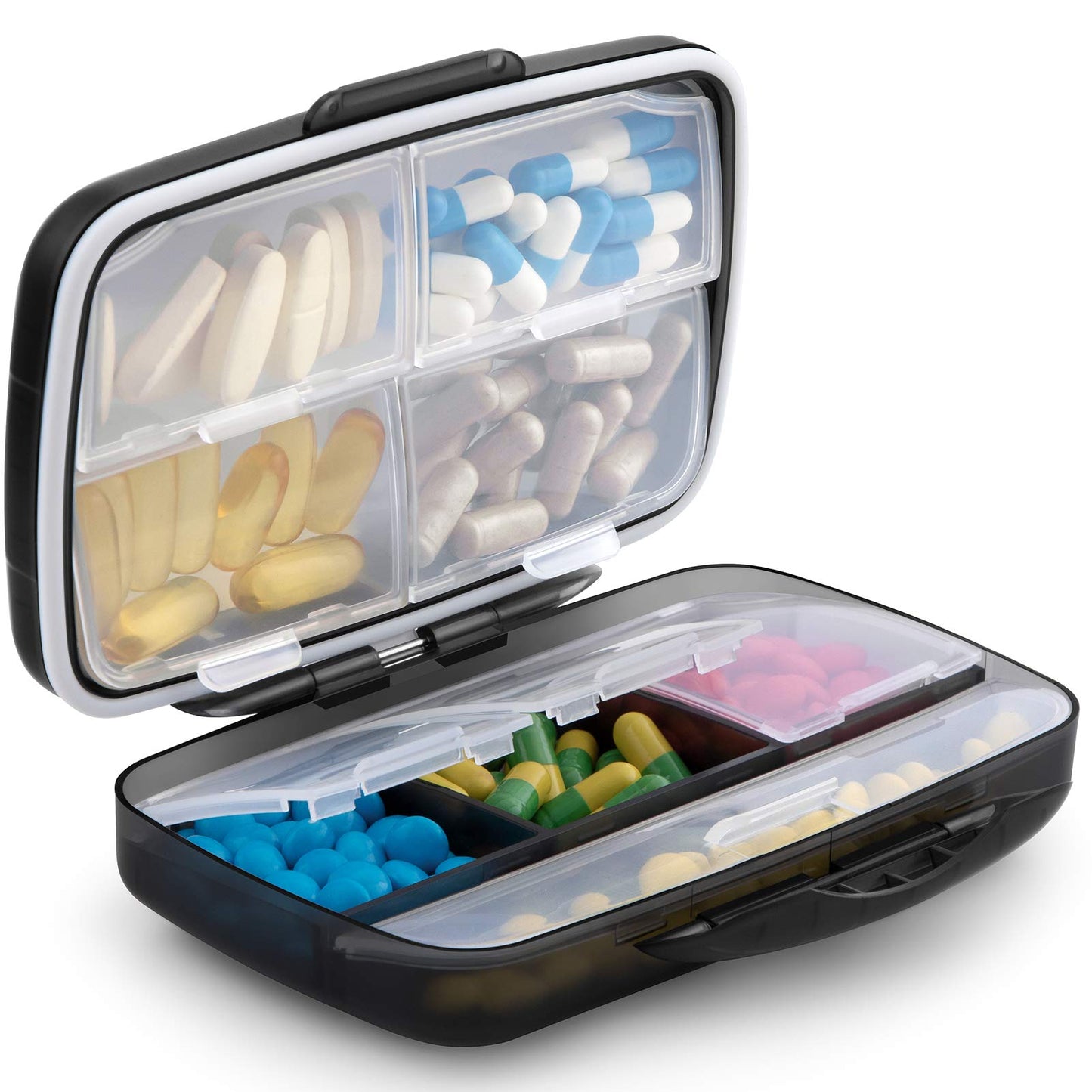 Fullicon "Hopobo" Pill Case, Week Moisture-Proof, Airtight Medicine Case, Small Supplement Case, Supplement Case, Small Portion, Medicine Case, Pill Case, Compact/Portable, Travel, Travel, Black