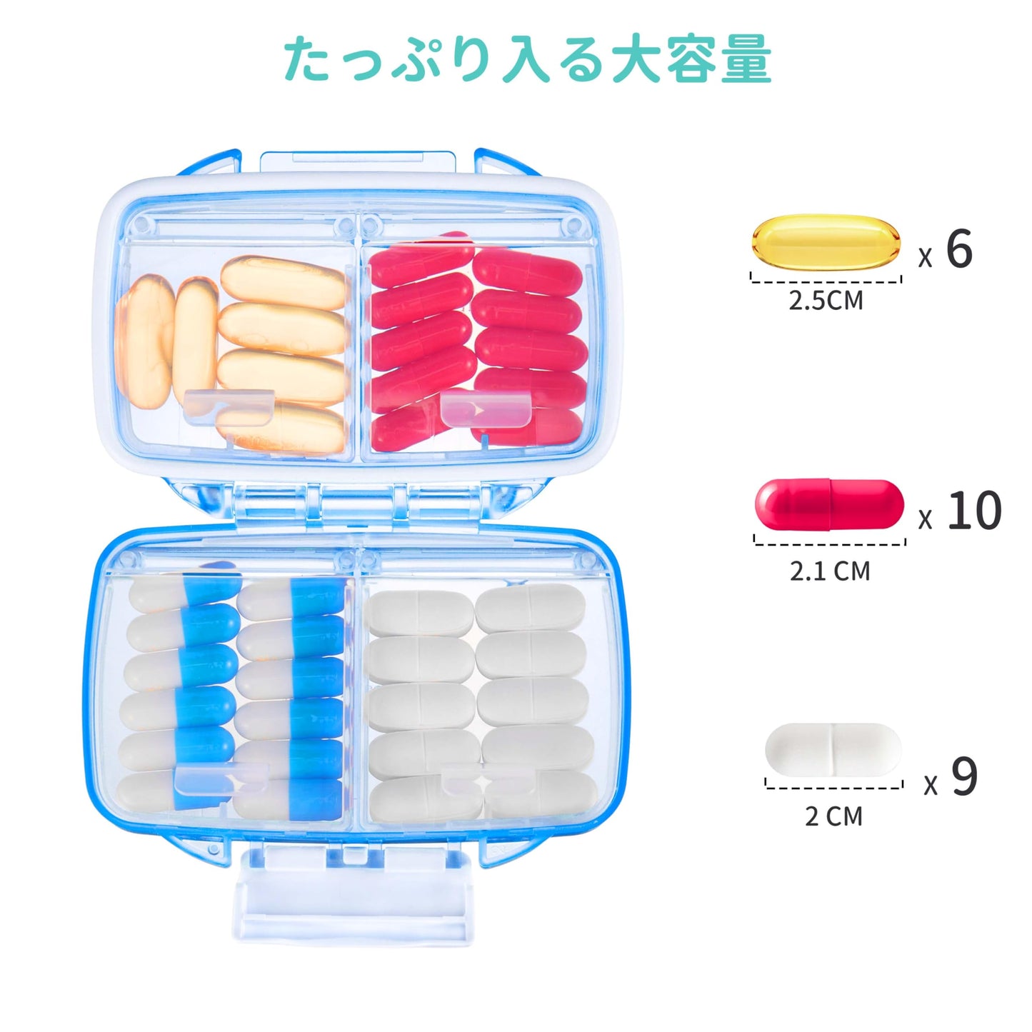 Fullicon "Hopobo" Pill Case, Week Moisture-Proof, Airtight Medicine Case, Small Supplement Case, Supplement Case, Small Portion, Medicine Case, Pill Case, Compact/Portable, Travel, Travel, Black