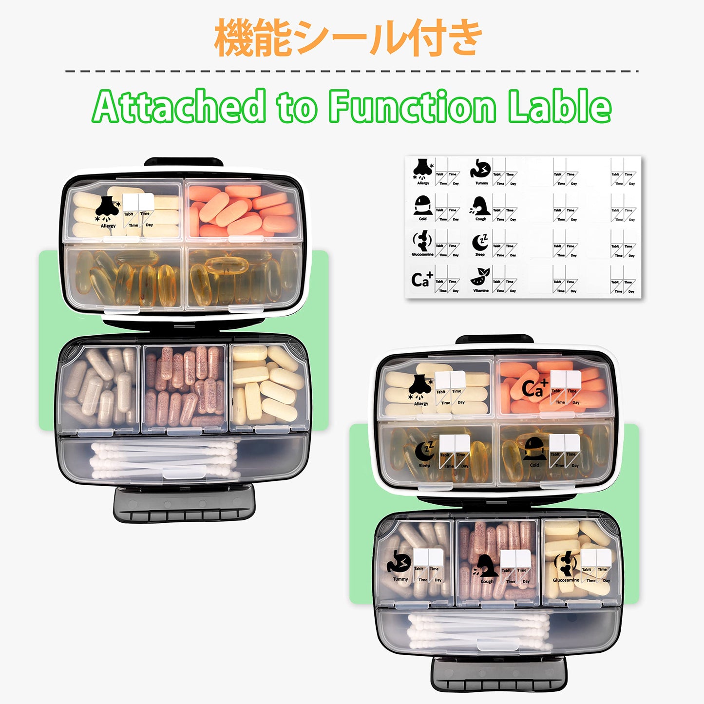 Fullicon "Hopobo" Pill Case, Week Moisture-Proof, Airtight Medicine Case, Small Supplement Case, Supplement Case, Small Portion, Medicine Case, Pill Case, Compact/Portable, Travel, Travel, Black
