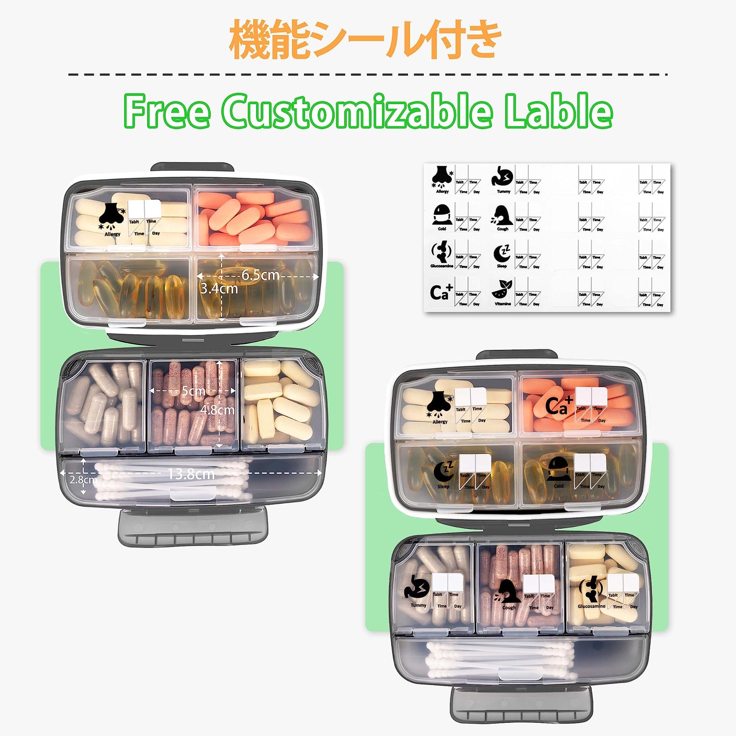 Fullicon "Hopobo" Pill Case, Week Moisture-Proof, Airtight Medicine Case, Small Supplement Case, Supplement Case, Small Portion, Medicine Case, Pill Case, Compact/Portable, Travel, Travel, Black