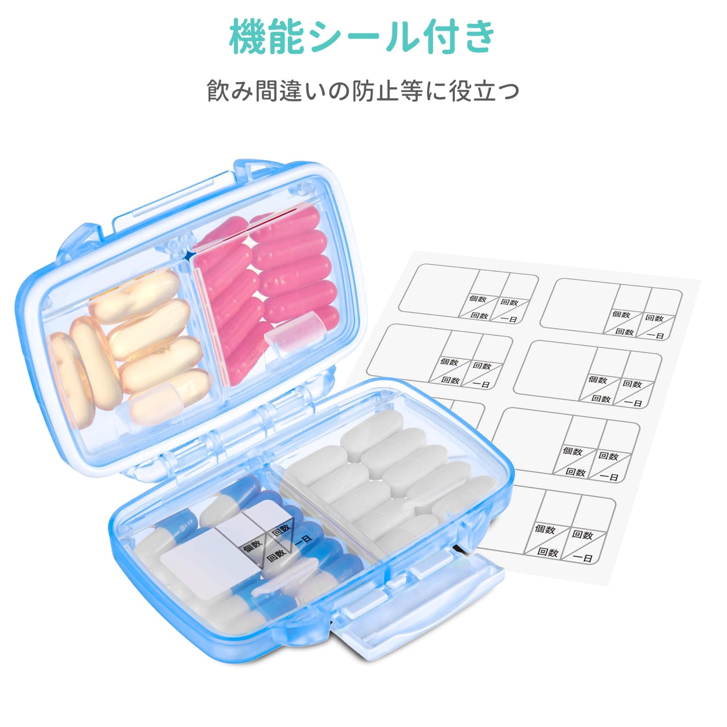 Fullicon "Hopobo" Pill Case, Week Moisture-Proof, Airtight Medicine Case, Small Supplement Case, Supplement Case, Small Portion, Medicine Case, Pill Case, Compact/Portable, Travel, Travel, Black