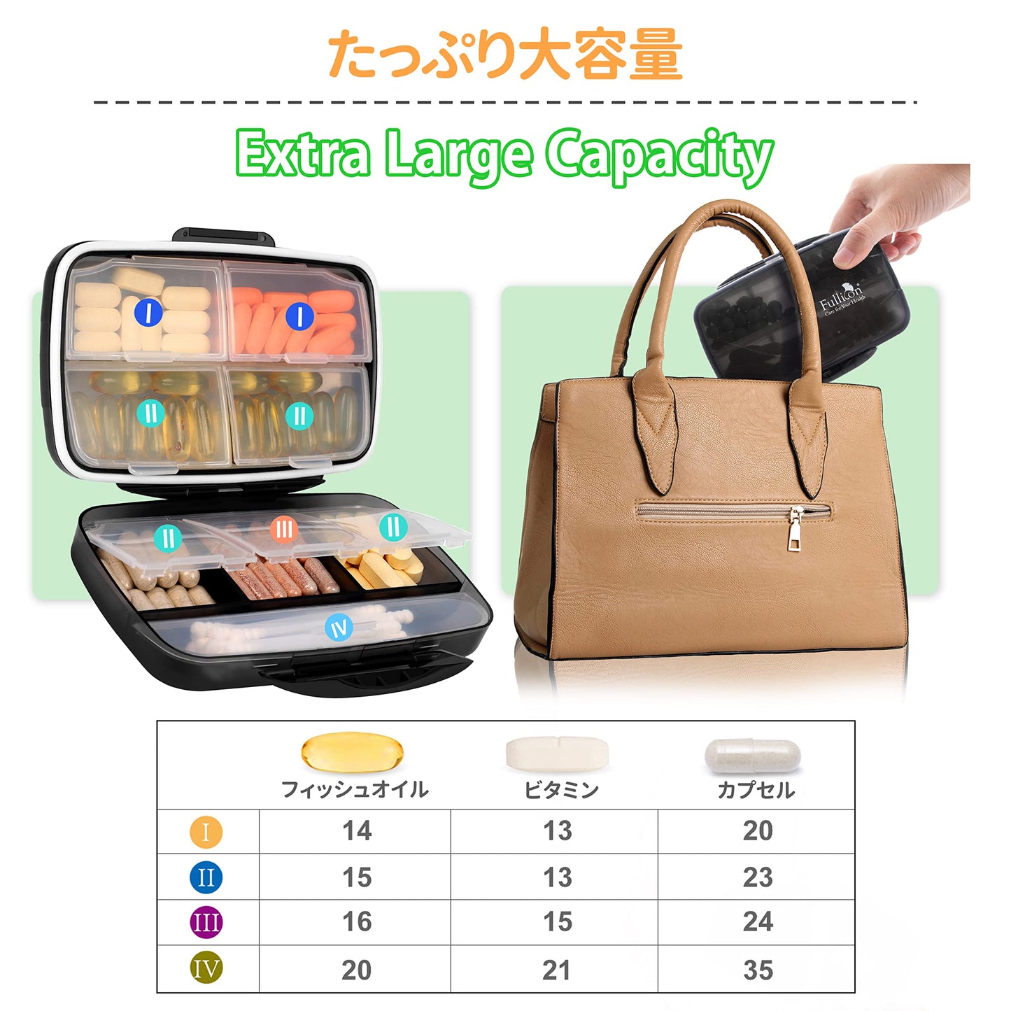 Fullicon "Hopobo" Pill Case, Week Moisture-Proof, Airtight Medicine Case, Small Supplement Case, Supplement Case, Small Portion, Medicine Case, Pill Case, Compact/Portable, Travel, Travel, Black