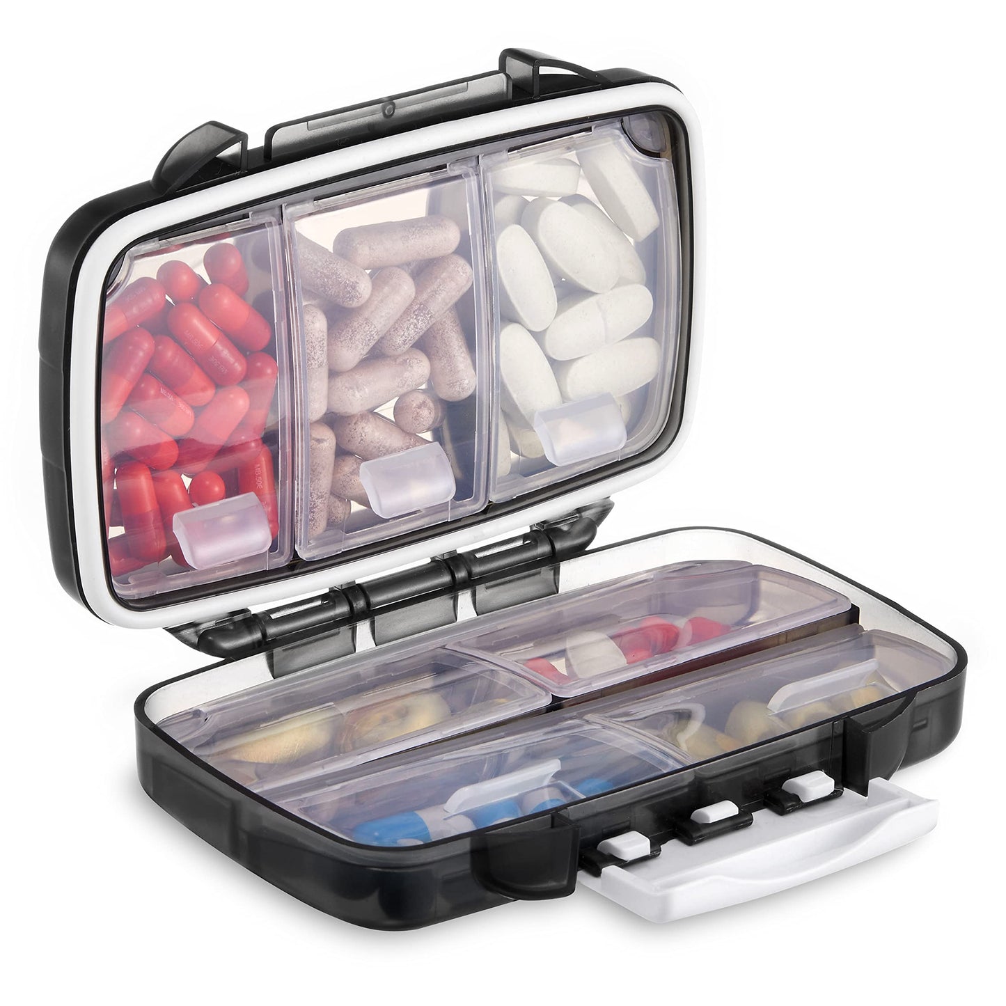 Fullicon "Hopobo" Pill Case, Week Moisture-Proof, Airtight Medicine Case, Small Supplement Case, Supplement Case, Small Portion, Medicine Case, Pill Case, Compact/Portable, Travel, Travel, Black