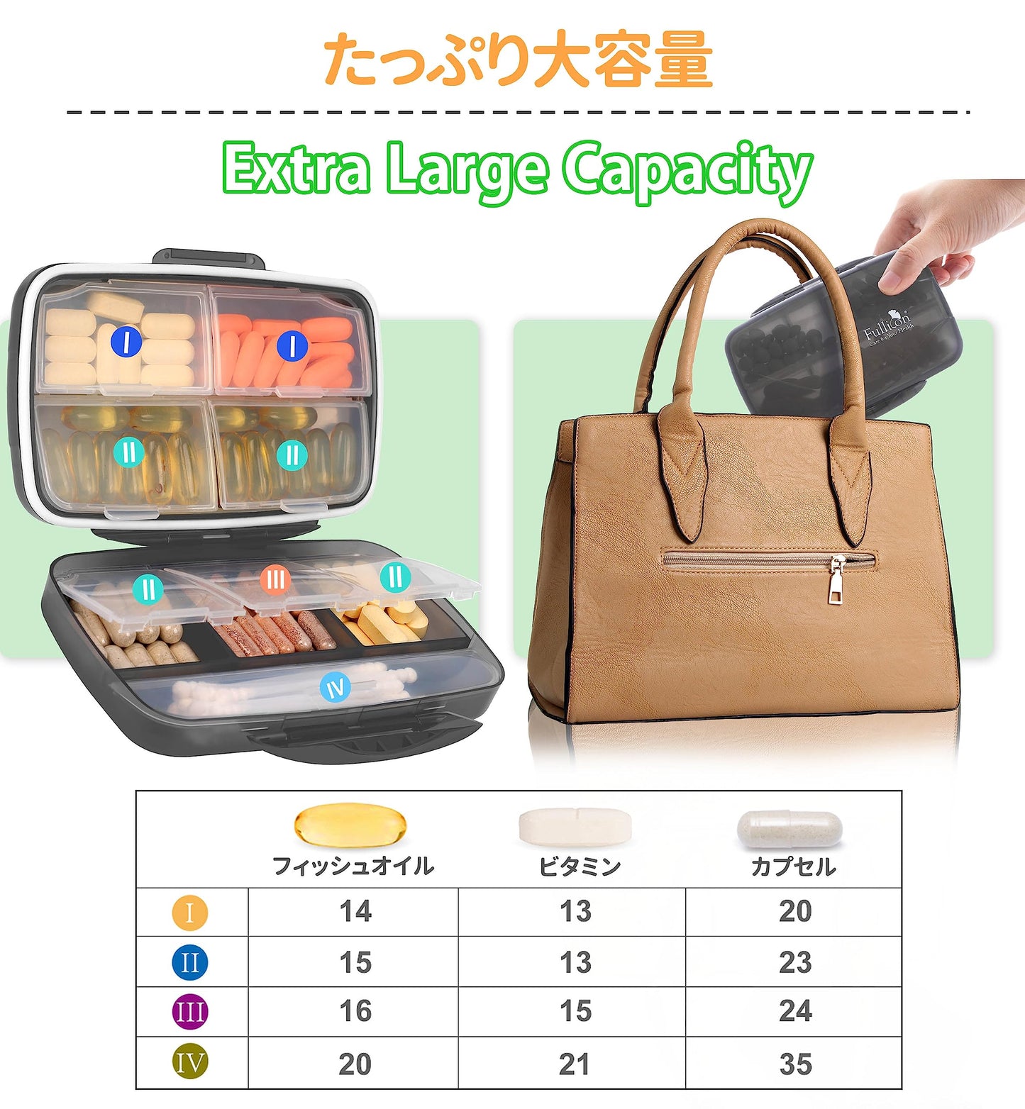 Fullicon "Hopobo" Pill Case, Week Moisture-Proof, Airtight Medicine Case, Small Supplement Case, Supplement Case, Small Portion, Medicine Case, Pill Case, Compact/Portable, Travel, Travel, Black