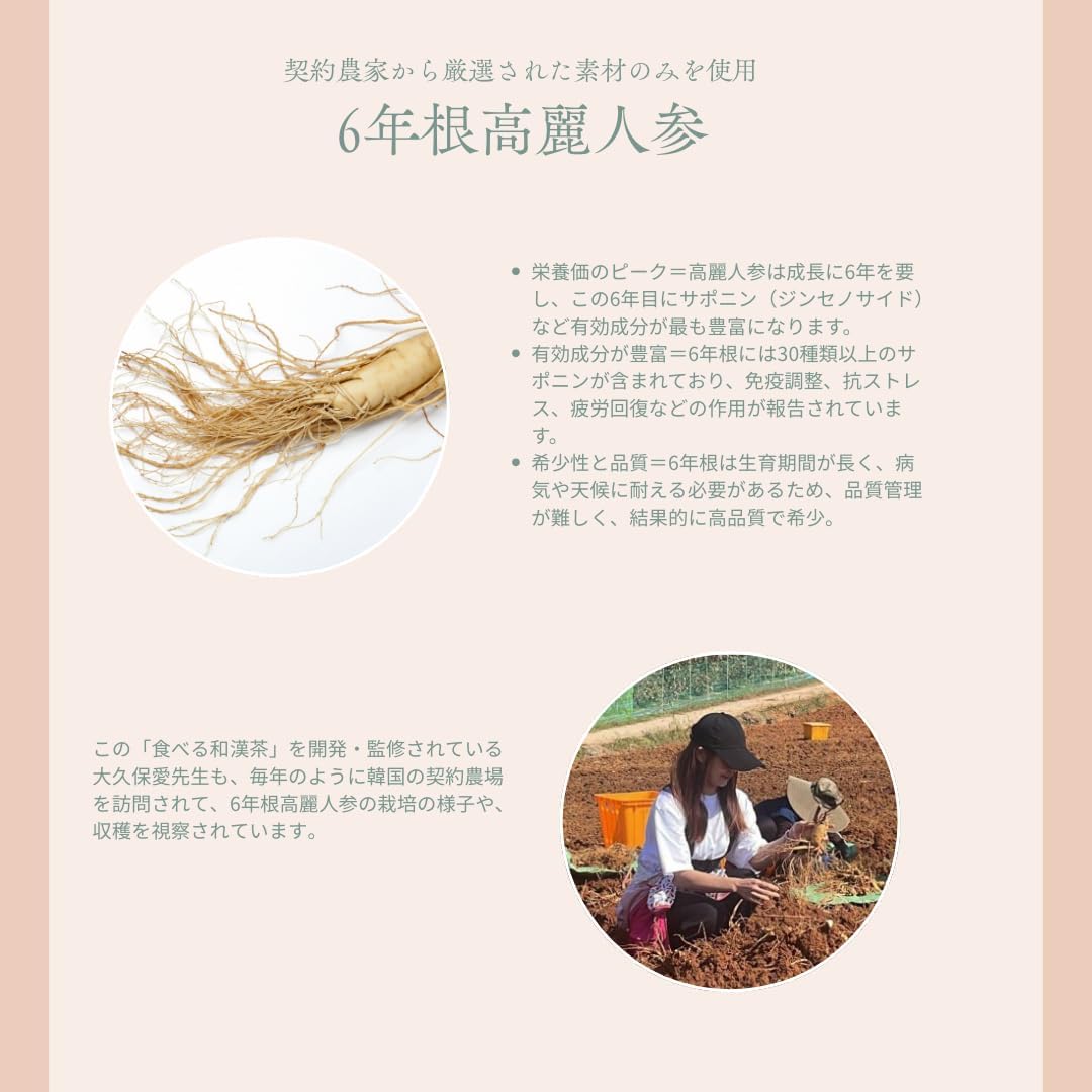 Developed by Ai Okubo, a Chinese Medicine Pharmacist/International Doctor, Eat Japanese and Chinese Tea (Aika Pharmaceutical), 4.9 oz (140 g), Ginseng 6 Year Root 1 Bottle, Medicinal Tea