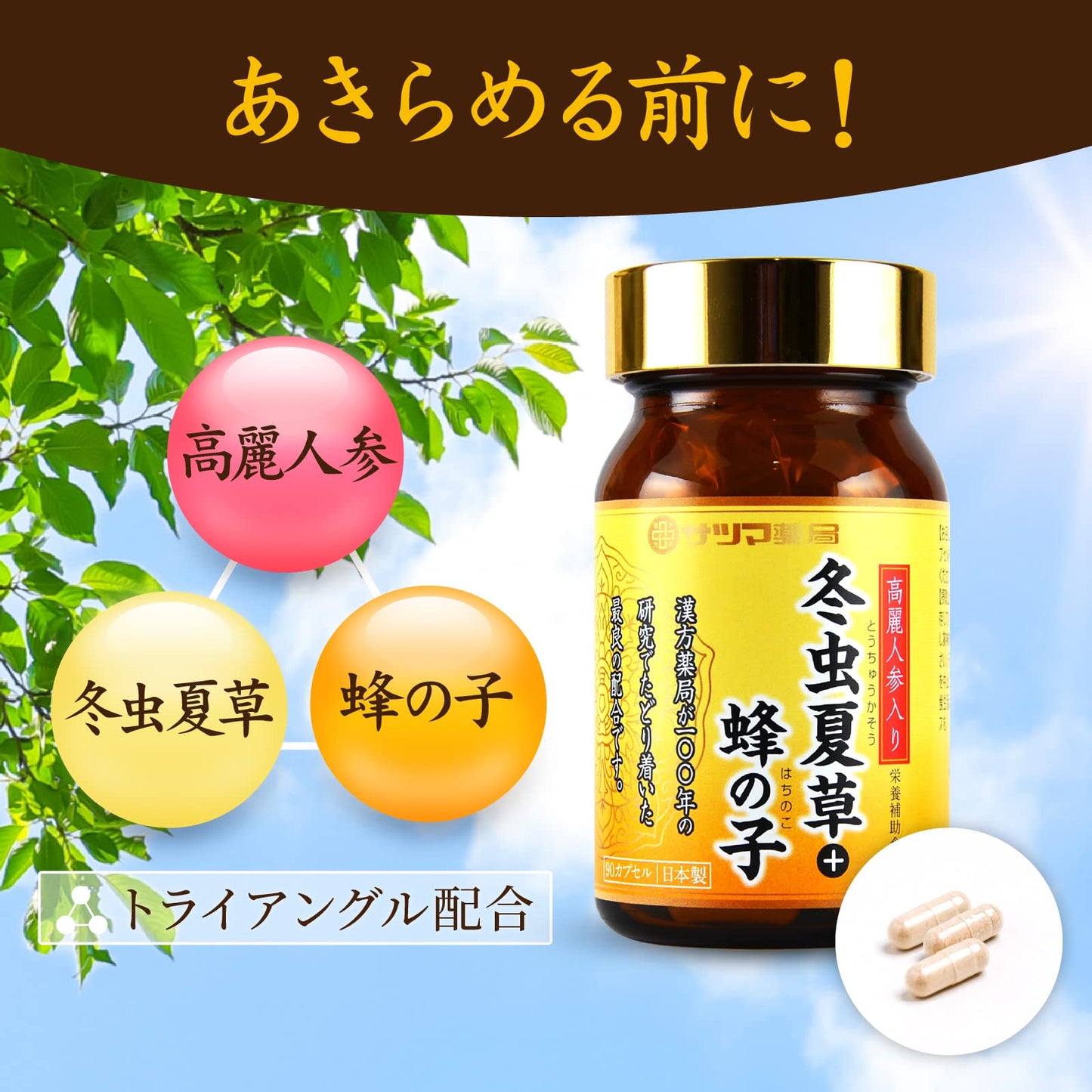 Satsuma Pharmacy Cordyceps + Bee Ko Health Supplement, Trial (30 Capsules / Ginseng), Health Maintenance, Nutritional Supplement, Supplement (Unique Formula Hybrid Health Supplement)