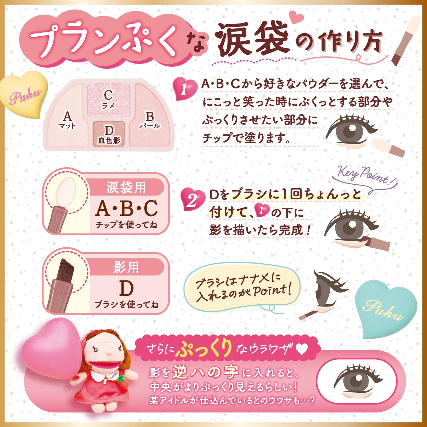 Canmake Plungu Coordinate Eyes Neo N02 Tutu Plumpuku Eyeshadow for Tear Bags, Silhouette, White Pink