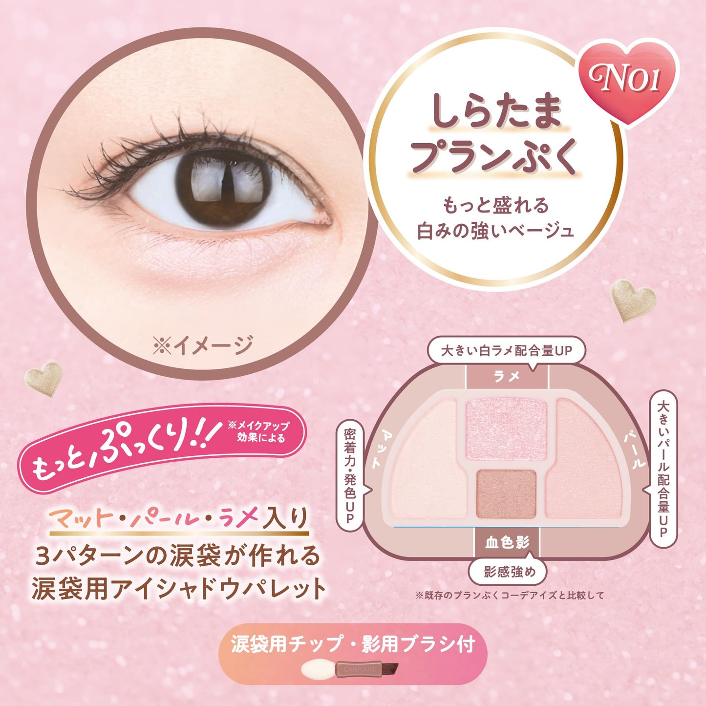 Canmake Plungu Coordinate Eyes Neo N02 Tutu Plumpuku Eyeshadow for Tear Bags, Silhouette, White Pink