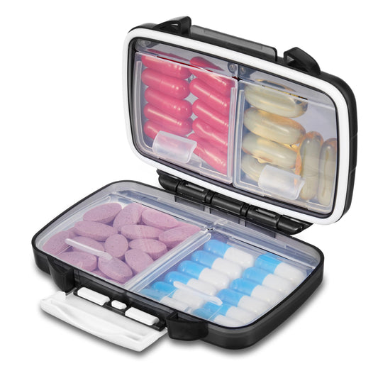 Fullicon "Hopobo" Pill Case, Week Moisture-Proof, Airtight Medicine Case, Small Supplement Case, Supplement Case, Small Portion, Medicine Case, Pill Case, Compact/Portable, Travel, Travel, Black